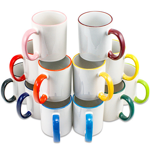 Keramik Tasse Rim & Handle - Griff und Trinkrand farbig - 11 oz - verschiedene Farben