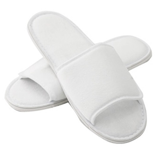 Frottee-Slipper weiß mit Kunststoffsohle Größe 28,5 x 10,5 cm - Pantoffel - Gästeschuhe Frottee-Slipper weiß mit Kunststoffsohle Größe 28,5 x 10,5 cm - Pantoffel - Gästeschuhe